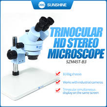 SUNSHINE Trinocular Stereo Microscope With Big Base Table Pillar Stand 7X-45X Zoom for LAB Phone PCB Tiny Repair 2024 - buy cheap