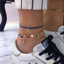 docona Boho Blue Colorful Crystal Hollow Star Eye Multilayer Anklet Set for Women Blue Rope Layered Anklet Foot Jewelry 8145 2024 - buy cheap