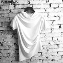 INCERUN Fashion Men Slim T Shirt Short Sleeve Solid 2020 Casual Camiseta Tops Turtleneck Chic Men Irregular T-shirt Streetwear 7 2024 - купить недорого
