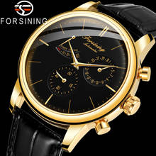 Forsining relógio de pulso mecânico masculino, relógio militar esportivo de luxo preto genuíno para homens, 6916 2024 - compre barato