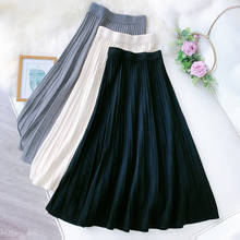 2020 Autumn and Winter Women Knitted Mid-Length Skirt High Waist Solid Color Stretch A-Line Pleated Skirt Office Women Clothing 2024 - buy cheap