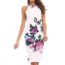 Hot Sexy Dress Women O Neck Sleeveless Floral Print Banquet Bodycon Knee-length Dress Summer 2021 2024 - buy cheap