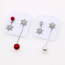 2020 New Long Crystal Snowflake Faux Pearl Dangle Earrings for Women Wedding Asymmetric Drop Earing Fashion Jewelry Gifts 2024 - buy cheap