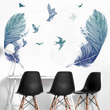 Pegatinas de pared de pluma azul para adolescentes, 100x100cm, decoración moderna para habitación, calcomanías de pared para sala de estar y dormitorio, papel tapiz artístico 2024 - compra barato