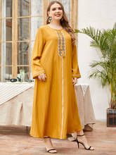 Aligaia-vestido con pliegues bordados para mujer, vestido largo con bordado de Color sólido, Hijab musulmán árabe, Dubái, Turquía, 2021 2024 - compra barato