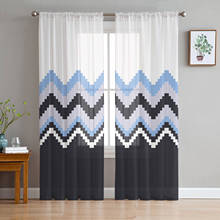 Geometric Stripe Blue And White Sheer Curtains Window Curtains for Living Room Bedroom Blinds Kids Room Home Decor 2024 - buy cheap