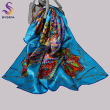 BYSIFA|Blue 100% Pure Silk Scarf Shawl Women Fashion Winter Square Scarves Printed 90*90cm Brand Snail Flower Design Neck Scarf 2024 - buy cheap