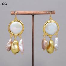 GuaiGuai Jewelry Natural Cultured White Coin Pearl Gold Color Plated Purple Keshi Pearl Dangle Hook Earrings For Women 2024 - buy cheap