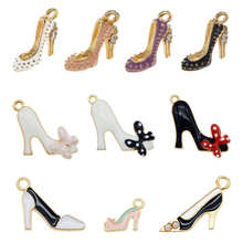 Julie wang 10 pçs encantos esmalte misturados sapatos de salto alto liga ouro tom colar pulseira jóias fazendo acessório 2024 - compre barato
