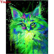 Diy kit de pintura diamante noctilucent gato verde ponto cruz diamante completo bordados padrões strass mosaico decoração da sua casa 2024 - compre barato