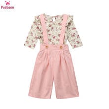 1-5 Year Toddler Kids Children 2 Pieces Clothes Set Baby Girls Floral T-shirt Tops+Pink Overalls Wide Leg Pants Outfits 2024 - buy cheap