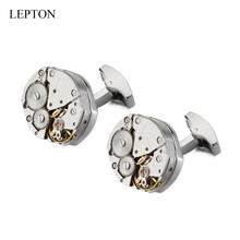 Lepton steampunk masculino abotoaduras vintage relógio movimento manguito links presente para o dia dos pais/amante/amigos/casamento/aniversários 2024 - compre barato