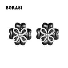 Black/White Flower Stud Earrings For Women Stainless Steel Ceramic Material Cute Sweet Jewelry Heart Earring Plant Earring 2024 - buy cheap