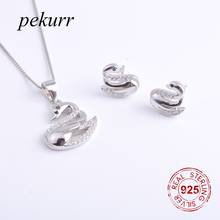 Pekurr 925 Sterling Silver Elegant Crystal Swan Earrings Necklace Sets For Women Bird Pendants Wedding Party Jewelry Set 2024 - buy cheap