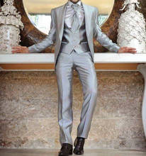ANNIEBRITNEY модный серебряный атласный мужской костюм, вечерние смокинги для выпускного, свадьбы, смокинги, приталенные костюмы для жениха, блестящий Блейзер на заказ, брюки 2024 - купить недорого