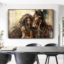 Акварельные картины на холсте с изображением индейской женщины и лошади HD для гостиной, Современный домашний декор, настенные картины 2024 - купить недорого