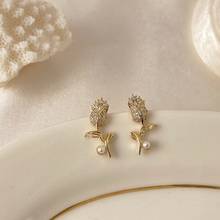 MENGJIQIAO 2020 Korean Cute Delicate Zircon Rose Flower Metal Stud Earrings For Women Students Micro Pave Cute Brincos Jewelry 2024 - buy cheap