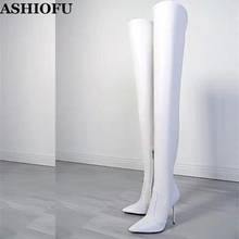 Ashiofu botas femininas de salto alto acima do joelho, feitas à mão, botas altas da coxa, para festa de casamento, sexy, estrutura grossa, botas de inverno 2024 - compre barato