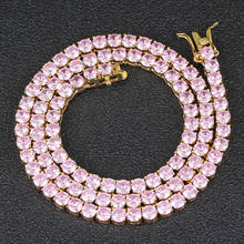 Блестящая розовая циркониевая теннисная цепочка, 1 ряд, ожерелье в стиле хип-хоп, ювелирное изделие, медный материал, мужское и женское ожерелье, 4 мм 2024 - купить недорого
