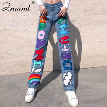 Znaiml Fashion Letter Print Straight Jeans Y2K Pants Women High Waist Baggy Vintage Streetwear Trousers Female Cargo Denim Pants 2024 - buy cheap