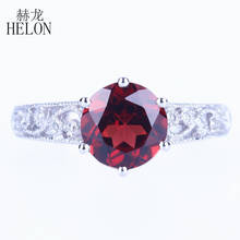 HELON-anillo de oro blanco de 10k para mujer, sortija de compromiso de boda, Diamante granate auténtico de 8mm, joyería fina antigua Vintage 2024 - compra barato
