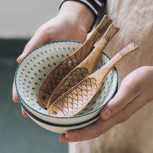 Japão estilo colher de peixe doméstico criativo bonito pequena colher de mel de madeira utensílios de mesa 2024 - compre barato
