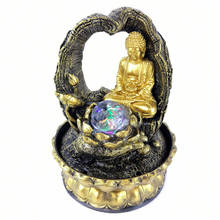 Золотой Лотос Будда Настольный водный фонтан Lucky Feng Shui светящийся шар буддийская статуя офисный креативный персональный орнамент 2024 - купить недорого