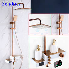 Rose Gold Bathroom Digital Shower Set Rainfall Bath Shower Head Square Brass Bathtub Mixer Faucet Thermostatic Shower System 2024 - buy cheap