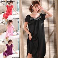 Sexy Night Dress Silk Short Sleeve Sleeping Dresses Ice Silk Satin Sleepwear Female Nightgown Women Plus Size Night Shirts 2024 - buy cheap