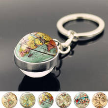 WG 1pc Retro World Map Keychain Pendant Cabochon Time Jewel Crystal Glass Ball Keychain Creative Gift For Women Jewelry 2024 - buy cheap