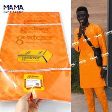 Vestido de encaje africano para mujer o hombre, tela Bazin Riche nigeriano de alta calidad, color naranja de 5 yardas, para boda, Senegal, 2020 2024 - compra barato