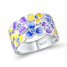2022 New Women Trendy Enamel Silver Wedding Rings Elegant Flower Blue Cubic Zirconia Inlay Banquet Party Finger Ring Gift 2024 - buy cheap