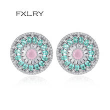 FXLRY New Design Romantic Fashion Women Multi Color Cubic Zircon Round Stud Earring For Women Fashion Party Jewelry 2024 - buy cheap