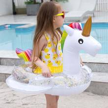 Милый мультяшный надувной ребенок с блестками Фламинго Единорог плавательное кольцо надувной бассейн поплавок детское сиденье водные игрушки 2024 - купить недорого