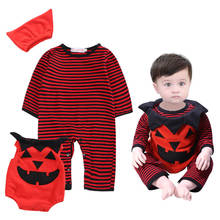 Conjunto de 3 peças de abóbora para bebê, fantasia unissex de halloween, roupas listradas de manga longa para meninos e meninas 2024 - compre barato
