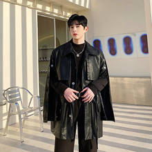 Men's Detachable Sleeve Drawstring Korean Style Vintage Washed Leather Trench Coat Cloak Windbreaker Man Long Jacket Outerwear 2024 - buy cheap