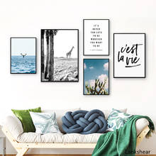 Decoración de paisaje nórdico, pintura en lienzo con frase de jirafa y ballena, carteles e impresiones de plantas, arte de pared para sala de estar, imagen para el hogar 2024 - compra barato