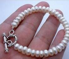 Free shipping   6X9MM White Fresh Water Baroque pearls Bracelet 8" 2024 - buy cheap