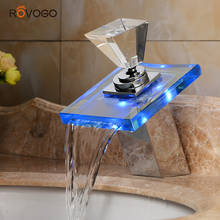 Led Light Basin Faucet Waterfall Taps, 3 Colors Change Single Hole Deck Mounted Water Bathroom Sink Tap 2024 - buy cheap