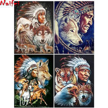 5D DIY Diamond Painting Full Square/Round “Indians And Wolf ” Diamond Embroidery Rhinestone Mosaic Animal Handmade Gift 2024 - buy cheap