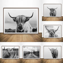 Nordic Black and White Animal Poster Brown Highland Cow Bull Wall Art Canvas Painting Living Room Home Decor No Frame Picture 2024 - buy cheap