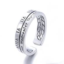 Anel 100% prata esterlina 925, anel de dedo para mulheres com alfabeto, moda semanal, joia promoção de presente para mulheres, anel aberto, nunca desbota 2024 - compre barato