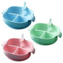 Prato do bebê dividido comida tigela com palha portátil 3 grade silicone prato de alimentação criança infantil crianças utensílios de mesa 2024 - compre barato