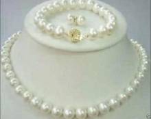 Conjunto de pulsera y pendientes de perlas de agua dulce blancas AAA naturales, 8-9mm 2024 - compra barato