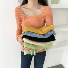 2021 шикарный осенне-зимний облегающий базовый свитер в рубчик, пуловеры, женские повседневные теплые вязаные джемперы с длинным рукавом, топ, Джерси для женщин 2024 - купить недорого