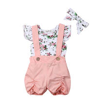 Комплект одежды с принтом для маленьких девочек, пляжный костюм для маленьких девочек, комбинезон с цветочным рисунком, топы, штаны, комбинезон на бретелях для детей 0-18 месяцев 2024 - купить недорого