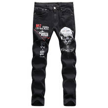 Mens Fashion Dog Printed Jeans Hip Hop Stretch Slim fit Black Jeans 2020 New Streetwear Straight Denim Pants Trousers for Male 2024 - buy cheap