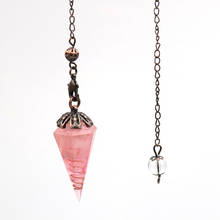 Copper Plated Link Chain Hexagon Pyramid Resin Rose Pink Quartz Pendant Carnelian Pendulum for Scrying Jewelry 2024 - buy cheap