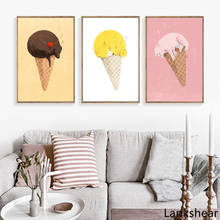 Pósteres nórdicos e impresiones en lienzo de helado rosa, cuadro de pared moderno para habitación de niña, pinturas de decoración de tienda de postres 2024 - compra barato