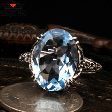 Solid AAAA Zircon Sky Blue/Flawless Genuine Blue Topaz Trendy Blue Stone Silver Ring Wedding Women Trendy Fine Jewelry Ring 2024 - buy cheap